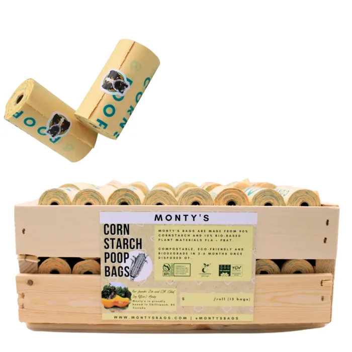 Monty's Compostable Cornstarch Poop Bags 9x13 Single Roll